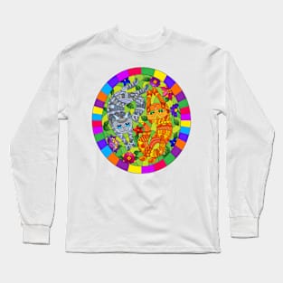 Cute Kitty Stained Glass Design Pattern Long Sleeve T-Shirt